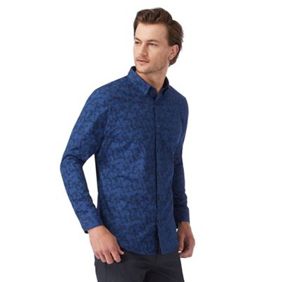 Navy geometric print tailored fit shirt